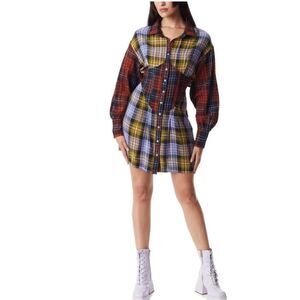 CIRCUS NY BY SAM EDELMAN  Daniella Mixed Plaid Long Sleeve Mini Shirtdress
